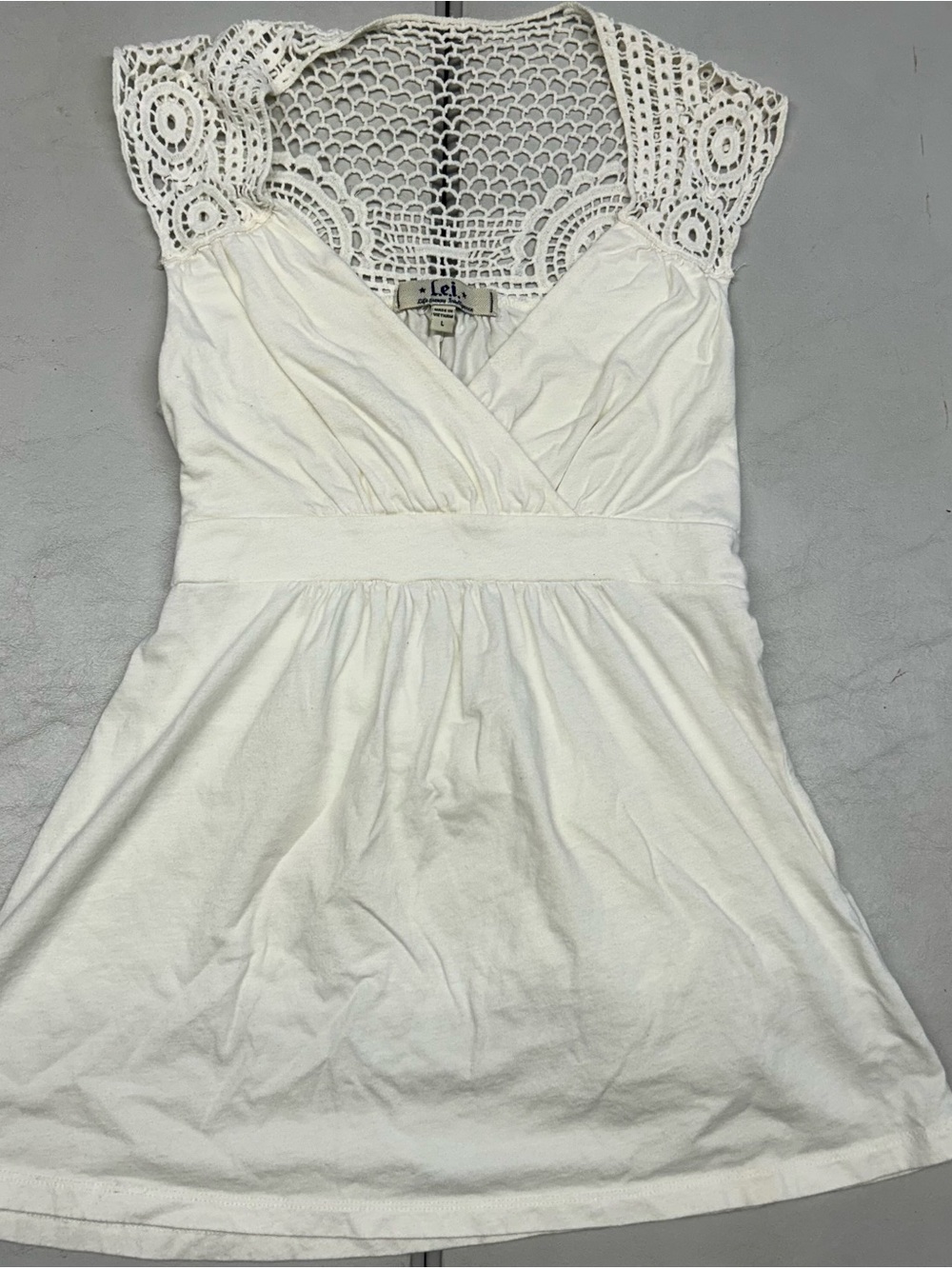 Lei White Crochet-Yoke V-Neck Mini Dress